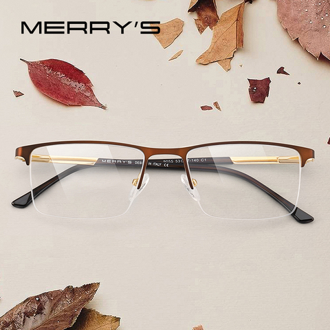 Мужские квадратные полуоптические очки MERRYS, дизайнерские ультралегкие очки в деловом стиле с оправой для мужчин по рецепту при близорукост... ► Фото 1/6