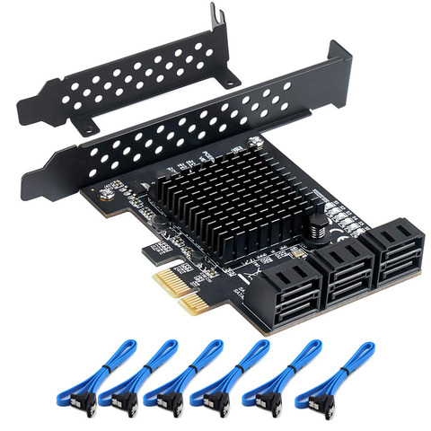 Карта контроллера 6/4 портов SATA III PCIe, Карта контроллера PCIe SATA III на 6 стандарт внутренний адаптер конвертер PCI SATA 3,0 карта расширения ► Фото 1/6