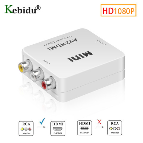 Kebidu 1 шт. полный HD 1080P штекер-гнездо RCA AV HDMI преобразователь адаптер мини композитный CVBS к HDMI AV2HDMI аудио конвертер ► Фото 1/1