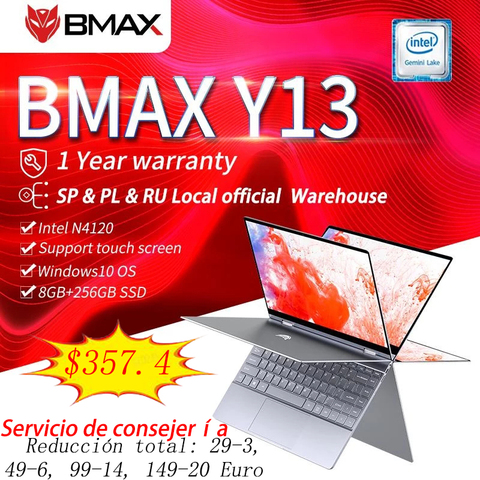 Ноутбук BMAX Y13, 13,3 дюйма, Windows 10, 8 ГБ, LPDDR4, 256 Гб SSD, 1920*1080 IPS, Intel N4120, ноутбуки с сенсорным экраном ► Фото 1/6