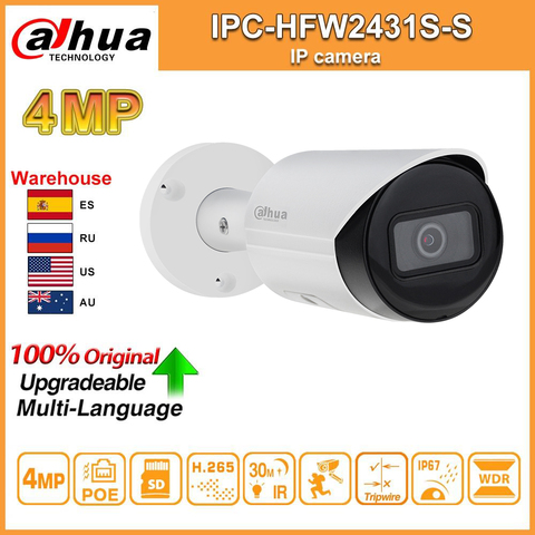 Dahua оригинальный IPC-HFW2431S-S 4 МП HD POE SD слот для карты H.265 IP67 IK10 30 м ИК Starlight IVS WDR обновляемая Мини Пуля IP камера ► Фото 1/2