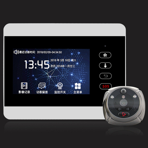 Дверной глазок ROLLUP iHome5 Mirilla с Wi-Fi, видеодомофон с 4-дюймовым экраном, ИК-камера HD с датчиком движения и дистанционным управлением ► Фото 1/6