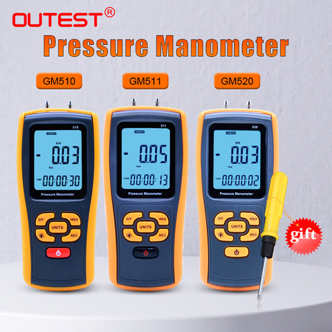 Высокоточный цифровой манометр, микроманометр, измеритель перепада давления, датчик давления воздуха GM510/GM511/GM520 ► Фото 1/6