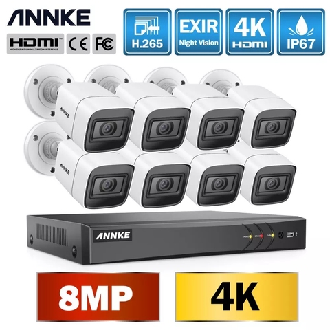 Камера видеонаблюдения ANNKE 4K Ultra HD H.265, инфракрасная камера безопасности с функцией ночного видения, 8 каналов, DVR, 8 Мп, подходит для наружного ... ► Фото 1/6