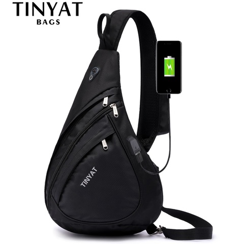 Нагрудная сумка TINYAT мужская с защитой от кражи, сумочка-слинг через плечо для планшета 9,7 дюйма, водонепроницаемый мессенджер с USB-зарядкой, ... ► Фото 1/6