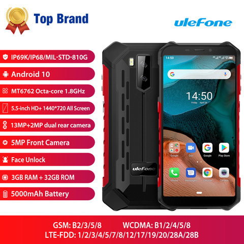 Смартфон Ulefone Armor X5 IP68/IP69K, прочный, ударопрочный, Android 10,0, 5000 мАч, Восьмиядерный, 5,5 дюймов, две sim-карты, OTG NFC, 3 ГБ, 32 ГБ, 4G LTE ► Фото 1/6
