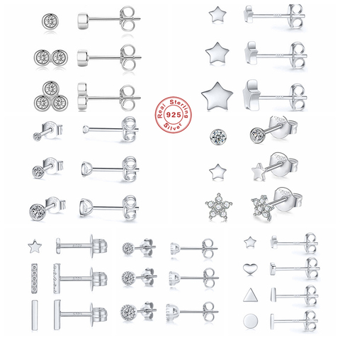 GS 925 стерлингового серебра с рисунком звезд и бриллиантов, серьги со шпилькой, для женщин, мини кубический цирконий драгоценный геометрический Набор шпилек для ушей, ювелирное изделие, подарок ► Фото 1/6