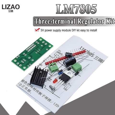 Комплект «сделай сам» LM7805 L7805, три клеммы постоянного/переменного тока, регулятор напряжения, модуль питания 5 В, 6 в, 9 В, 12 В, выход макс. 1,2 А ► Фото 1/6