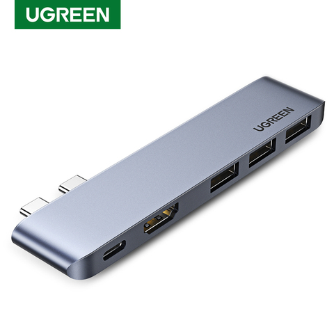 UGREEN USB C концентратор, двойной тип C для Мульти USB 3,0 4K HDMI для MacBook Pro Air адаптер Thunderbolt 3 док-станция USB C 3,1 порт Type C концентратор ► Фото 1/6