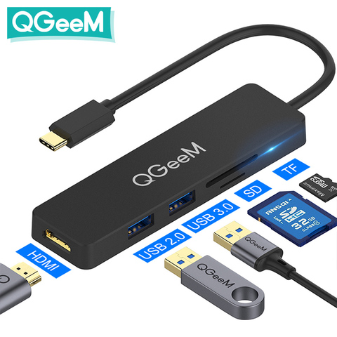 QGeeM USB C концентратор для Macbook Pro Type C концентратор для HDMI USB 3,0 TF SD Мульти USB 3,1 концентратор адаптер для iPad Pro OTG Разветвитель USB C док-станция ► Фото 1/6