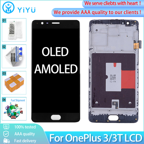 5,5 ''AMOLED/OLED для Oneplus 3 3T ЖК-дисплей с сенсорным экраном в сборе для One Plus 3T A3000 A3010 A3003 ЖК-экран + рамка ► Фото 1/6