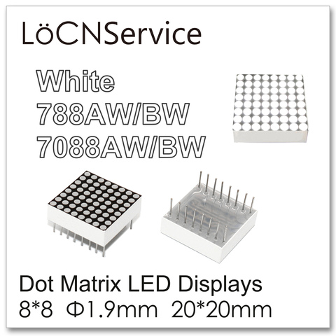 LoCNService Светодиодный точечный матрица 788AW 788BW 7088AW 788 50 шт. Белый 8x8 20*20 мм 1,9 мм общий катод общий анод светодиодный дисплей 8*8 ► Фото 1/1