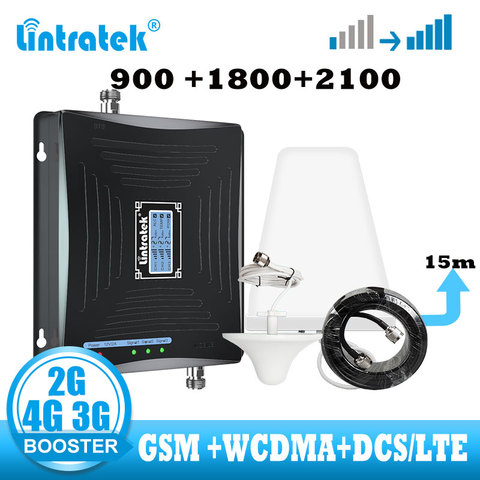 Lintratek репитер GSM 2G 3g 4G усилитель сигнала DCS WCDMA UMTS LTE 4G усилитель сигнала 900 1800 2100 МГц умный телефон интернет-репитер переговоры и просматривают... ► Фото 1/6