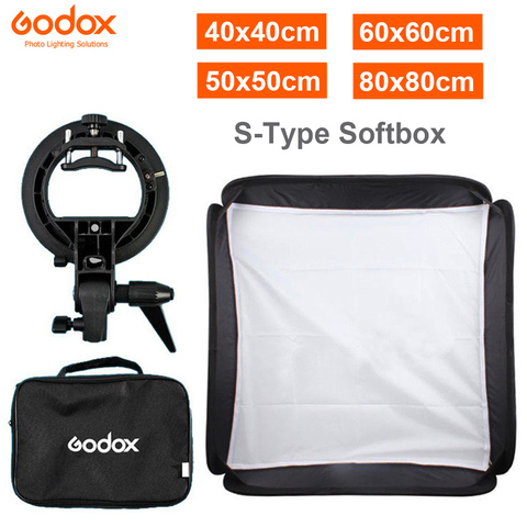 GODOX 40x40cm / 50x50cm / 60x60cm / 80x80cm софтбокс с s-образным Тип кронштейн стабильный Bowens держатель для вспышки со складным софтбоксом комплект ► Фото 1/6