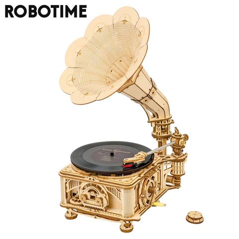 Robotime Rokr 424 шт. DIY рукоятка Классическая граммофон деревянная модель строительные наборы сборка игрушка подарок для детей для взрослых LKB01 ► Фото 1/6
