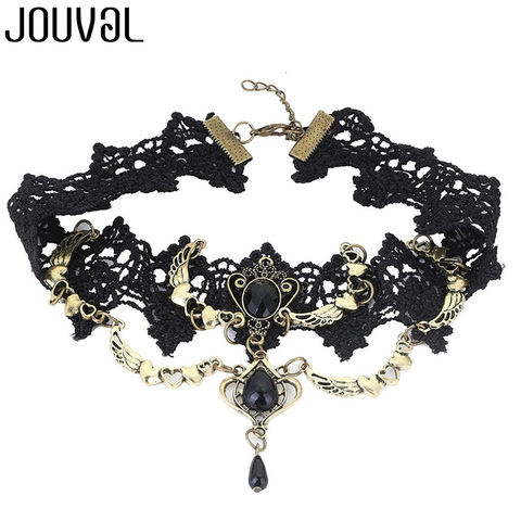 JOUVAL Collares сексуальные готические Чокеры с кристаллами черное кружевное ожерелье-чокер винтажное викторианское женское ожерелье чокер стимпанк ювелирные изделия ► Фото 1/6