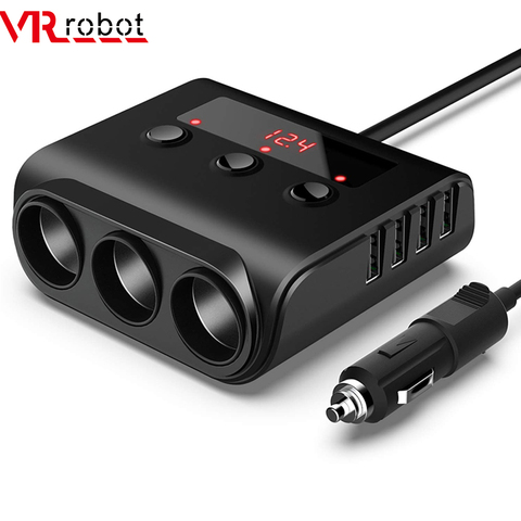 VR robot 12-24 В розетка для автомобильного прикуривателя, разветвитель, автомобильное зарядное устройство с выключателем вкл./выкл., 4 порта, USB за... ► Фото 1/6