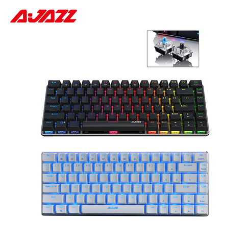 Ajazz AK33 механическая клавиатура 82 клавиша против привидения игровая клавиатура синий/черный переключатель геймер ПК ноутбук с подсветкой синий белый RGB ► Фото 1/6