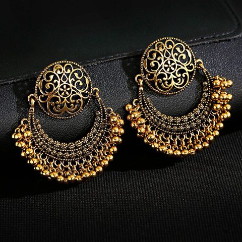 Ретро Луна индийские украшения Jhumka серьги Orecchini Винтаж Gypsy цветок кисточка золотого цвета серьги для женщин ► Фото 1/6