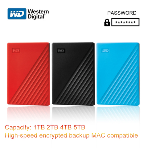 Внешний жесткий диск Western Digital WD My Passport, внешний жесткий диск WD объемом 1 ТБ, 4 ТБ, 5 ТБ, резервное программное обеспечение и защита паролем, жесткий диск ► Фото 1/6