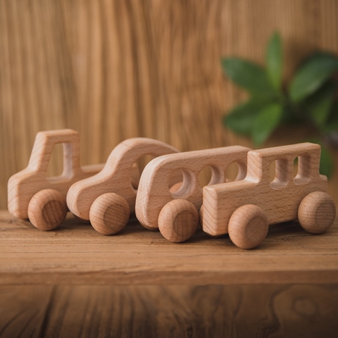 Детские деревянные игрушки Монтессори с мультяшным автомобилем, развивающие игрушки для детей, Буковые деревянные блоки для прорезывания ... ► Фото 1/6