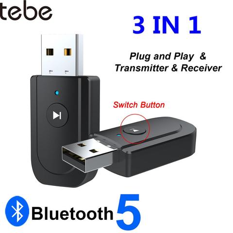 Tebe USB Bluetooth 5,0 адаптер Mini 3 в 1 беспроводной музыкальный аудио приемник передатчик 3,5 мм AUX для ТВ ПК ноутбука наушники автомобиля ► Фото 1/6