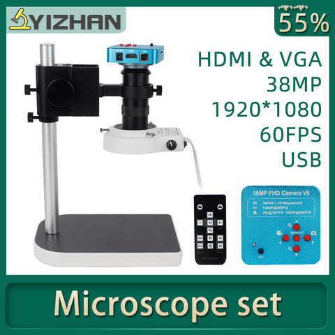 Цифровой микроскоп 1080P HDMI VGA для электронной пайки 130X 38MP микроскоп камера USB светодиодная кольцесветильник профессиональный ремонт ► Фото 1/6