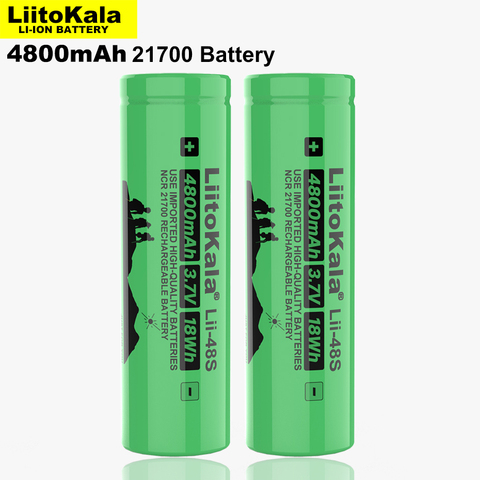 Литий-ионный аккумулятор LiitoKala, 1-4 шт., литий-ионный аккумулятор 3,7 в, 21700, 4800 мач, мощность 9,6 а, уровень разряда 2C, литиевые батареи ► Фото 1/6