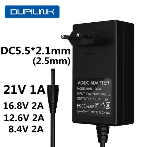 16,8 V 21V 8,4 V 12,6 V 12V 2A зарядное устройство DC 5,5*2,1mm 18650 зарядное устройство электрические инструменты зарядка литий-ионная батарея зарядное устро... ► Фото 1/6