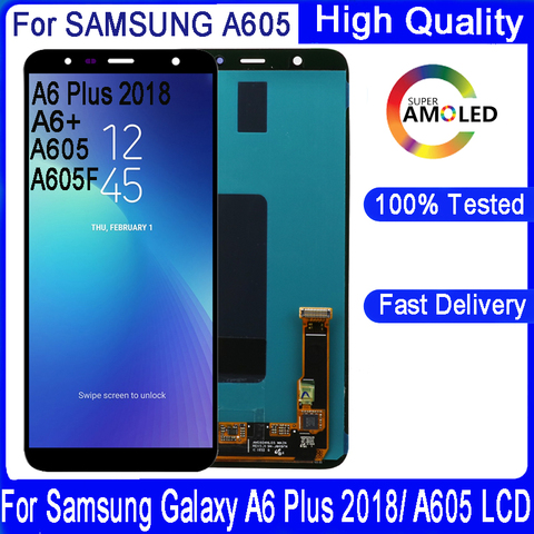 ЖК-дисплей AMOLED 6,0 дюйма для Samsung Galaxy A6 Plus 2022 A605 A605F A605FN, дисплей с сенсорным экраном в сборе, замена, оригинал ► Фото 1/6