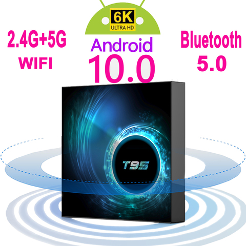 Последний T95 Смарт ТВ-бокс для android 10 4k 6k 4g 32gb 64gb 2,4g & 5g Wifi Bluetooth 5,0 четырехъядерный телеприставка медиаплеер 2022 ► Фото 1/6