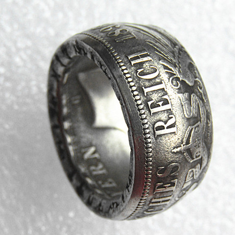 Серебряное кольцо для монет из Германии, 5 знаков, Bavaria, 1896 посеребренное, ручная работа, размеры 8-16 ► Фото 1/6