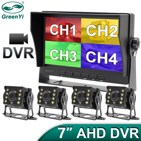 GreenYi 7 дюймов 4CH AHD Регистраторы DVR автомобильный монитор грузовой автомобиль Ночное Видение заднего вида Камера Поддержка SD карты Запись ► Фото 1/6