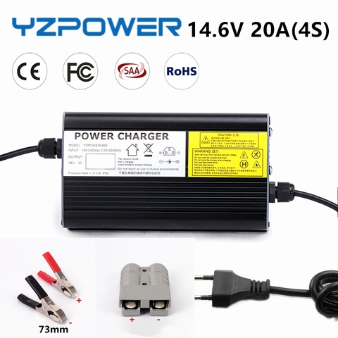 YZPOWER 14,6 V 20A Lifepo4 литиевое зарядное устройство для 12V 20A Аккумуляторный блок Электрический велосипед Ebike Алюминиевый Чехол ► Фото 1/6
