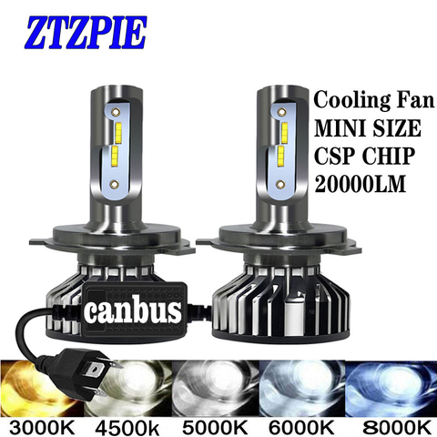 ZTZPIE 20000LM 4500K 6000K 8000K 3000K HB3 HB4 9005 9006 H3 H1 H8 H7 H4 H11 H9 9012 Turbo Canbus Светодиодные Автомобильные фары CSP чип 110W ► Фото 1/6