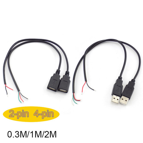 0,3 m/1m/2m 5V кабель питания USB 2 Pin USB 2,0 A Женский Мужской 4-контактный разъем для зарядного устройства удлинитель шнура DIY ► Фото 1/6