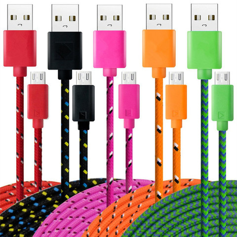 Нейлоновый Плетеный Micro USB кабель 1 м/2 м/3 м кабель для синхронизации данных и зарядки USB для Samsung HTC LG huawei xiaomi Android телефонные кабели ► Фото 1/5