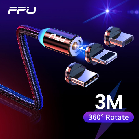 Магнитный кабель FPU Micro USB Type-C, 3 м, кабель для iPhone Samsung Android, мобильный телефон, быстрая зарядка, USB, кабель,зарядное устройство, провод, шнур ► Фото 1/6