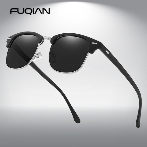 Мужские и женские очки для вождения FUQIAN, классические поляризационные солнцезащитные очки в стиле ретро с квадратными заклепками, UV400 ► Фото 1/6