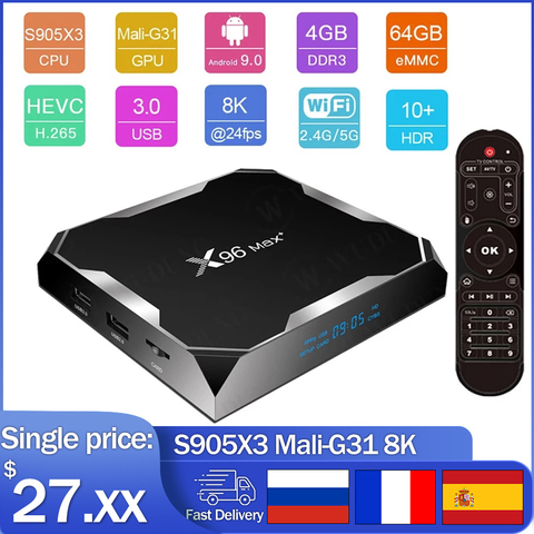 Android 9,0 X96 Max Plus Смарт ТВ Box Amlogic S905X3 4 ядра 4 г 32 г/64G 2,4G и 5,0G двухъядерный процессор Wi-Fi BT4.0 8K HD декодер каналов кабельного телевидения компьютерной приставки к телевизору PK X96Q ► Фото 1/6