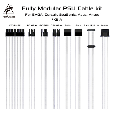 Комплект модульных кабелей для блоков питания, 18AWG, с серебряным покрытием, для модульных блоков питания EVGA, Corsair, SeaSonic, Asus, Antec ► Фото 1/6