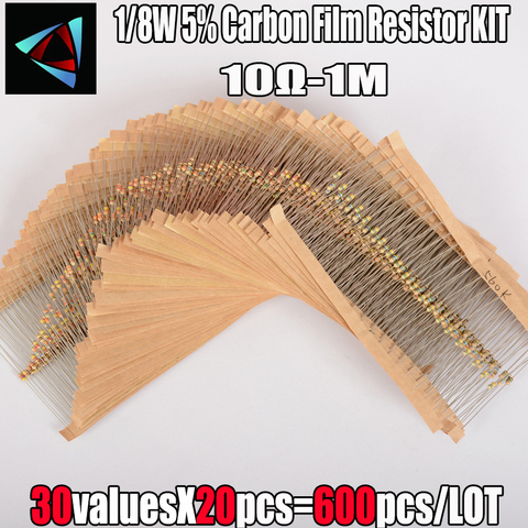 600 шт./компл. 30 видов сопротивление 1/8 вт 5% 0,125 вт набор карбоновых пленочных резисторов в ассортименте 1 к 10 к 100 к ом 1 м резисторы ► Фото 1/1