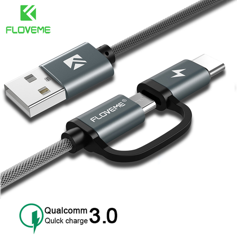 Кабель FLOVEME QC3.0 usb type C для samsung Galaxy Note 9 S9 2.8A Micro usb кабель 2 в 1 быстрая зарядка USB C кабель для Redmi Note 7 ► Фото 1/6