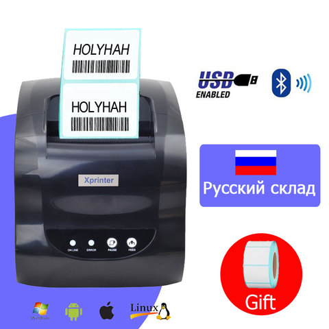 Xprinter 365B принтер для тепловой печати штрихкодов-ярлыков 3 дюймов пос чековый принтер 80 мм Bluetooth USB для Windows Phone ценник бескраскового ► Фото 1/6