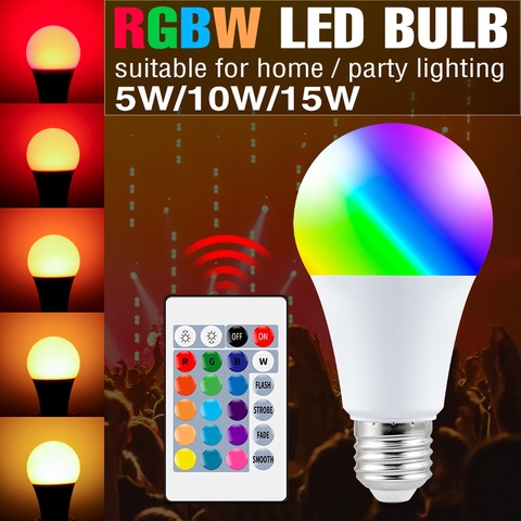 Светодиодная лампа RGB, изменяющая цвет, E27, с регулируемой яркостью, светодиодный светильник 220 В, светодиодная волшебная лампа RGBW, 5 Вт, 10 Вт, 15... ► Фото 1/6