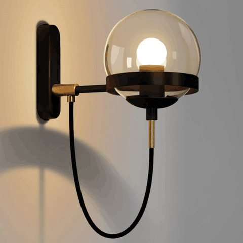 Современный светодиодный настенный светильник E27, скандинавский Ретро настенный светильник для спальни, стеклянный шар, настенный светиль... ► Фото 1/6