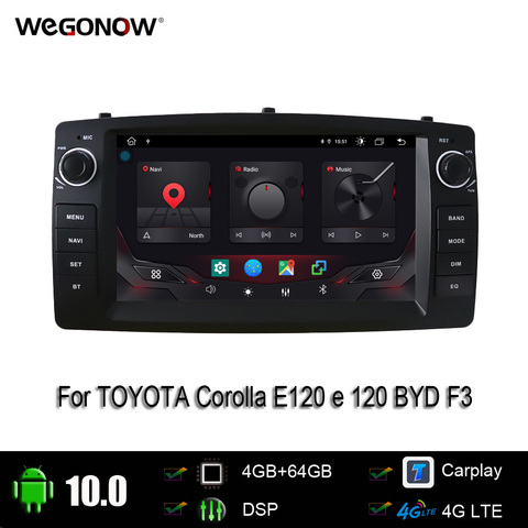 DSP Carplay Android10.0 4G 64G Автомобильный dvd-плеер GPS карта WIFI Bluetooth RDS радио TPMS carplay для TOYOTA Corolla E120 e 120 BYD F3 ► Фото 1/6