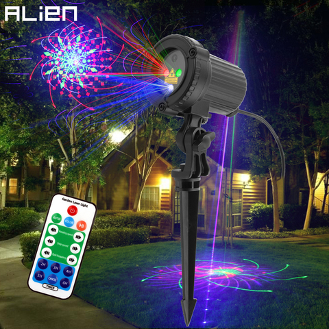 Лазерный проектор ALIEN RGB с 32 узорами, водонепроницаемый уличный светильник для сада с дистанционным управлением, Праздничный Рождественски... ► Фото 1/6