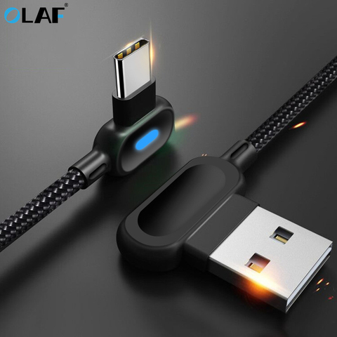 OLAF 90 градусов 2.4A Type C кабель USB C Сверхбыстрая зарядка Type-C зарядный Дата-кабель для Samsung Xiaomi Huawei Mate 20 P20 Pro ► Фото 1/6