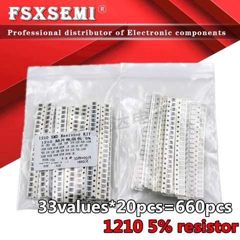 33valuesx20шт = 660 шт 1210 SMD резистор набор Ассорти набор 1ohm-1M ohm 5% DIY Kit ► Фото 1/3